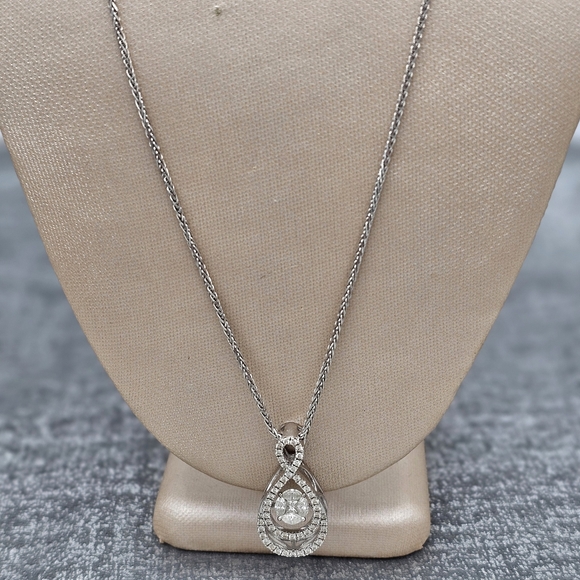 14K White Gold Floating Center Diamond Necklace - Picture 2 of 8